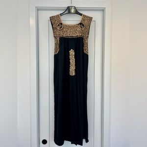 Mi Golondrina Black & Gold Embroidered Maxi Dress